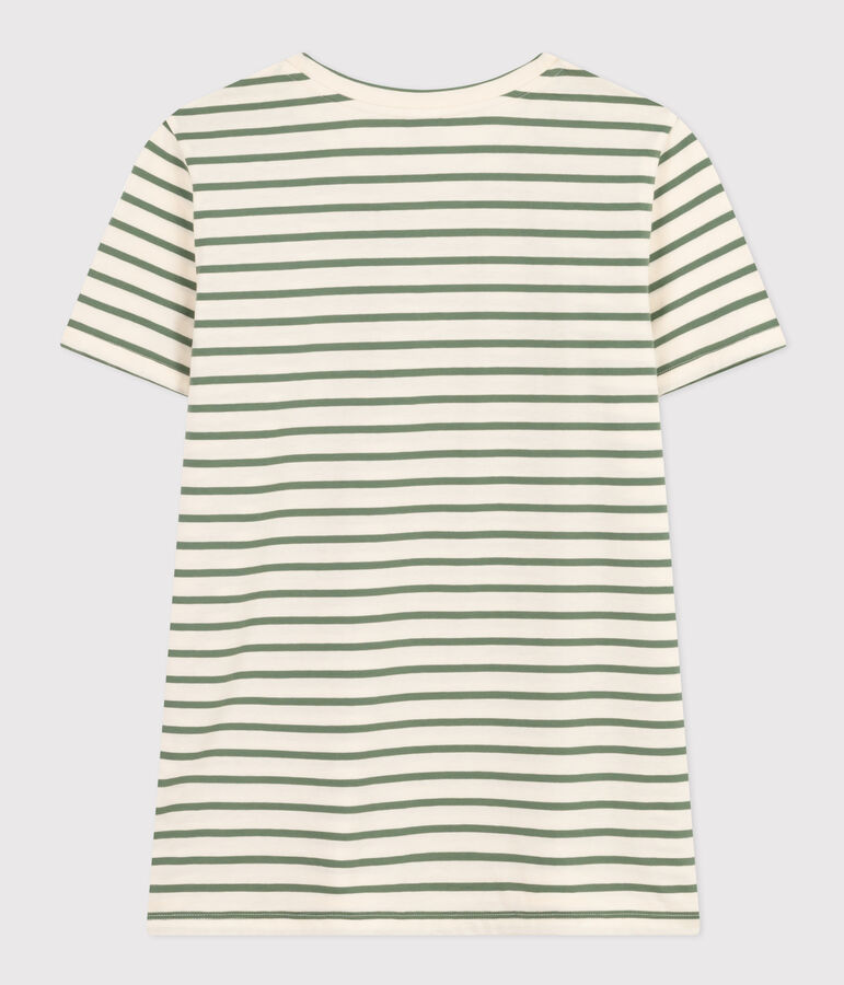 Tee-shirt LE DROIT col rond en coton Femme &eacute;cru/vert