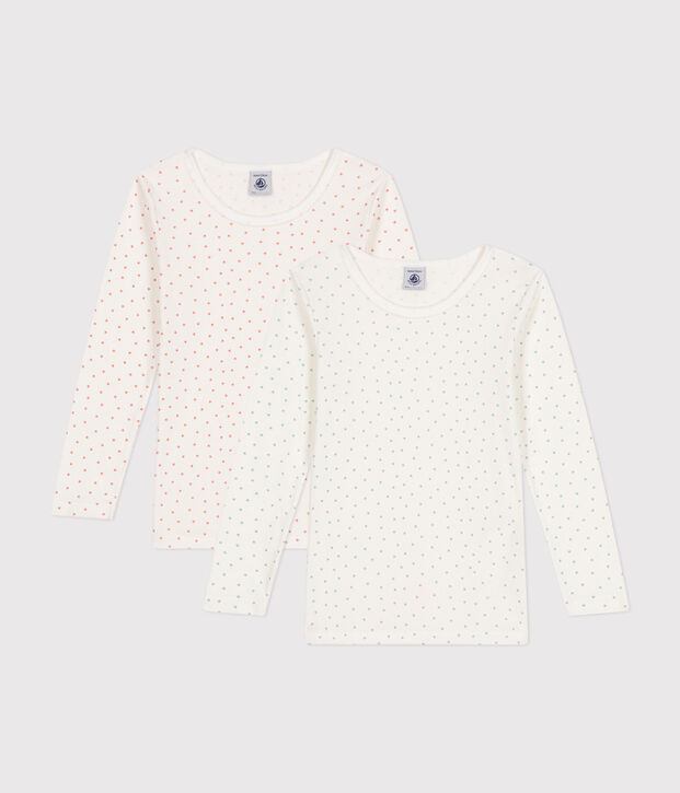 Lot de 2 tee-shirts manches longues c&oelig;ur en coton petite fille multicouleur