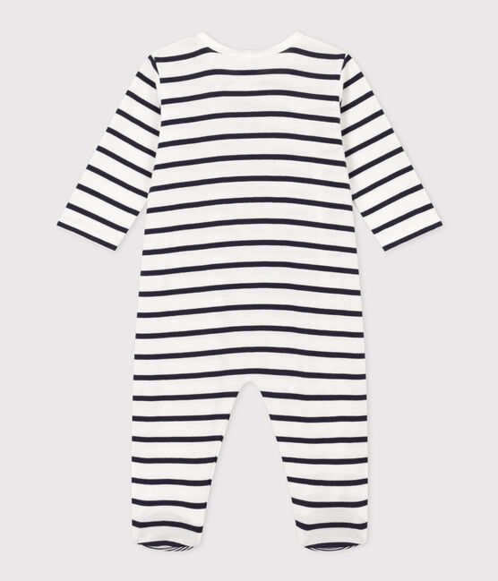 Pyjama bébé à rayures en coton bébé  blanc MARSHMALLOW/bleu SMOKING