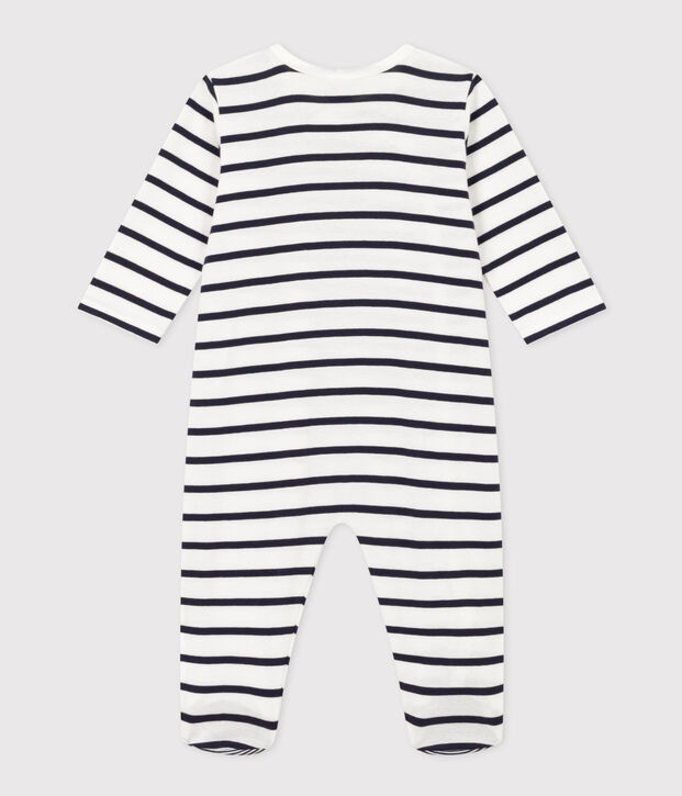 Gestreepte babypyjama van ribstof wit/blauw