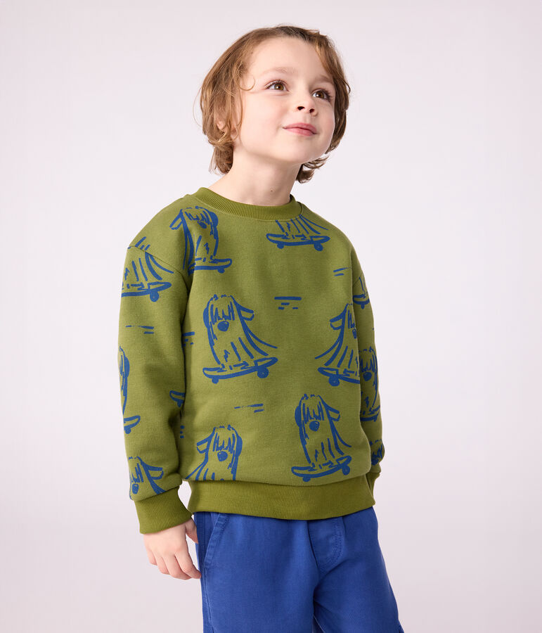 Katoenen sweatshirt met print voor kinderen groen/blauw