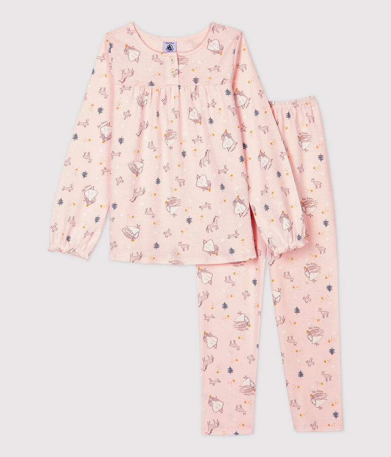 Pyjama petite fille imprim&eacute; princesse en coton rose/multicouleur