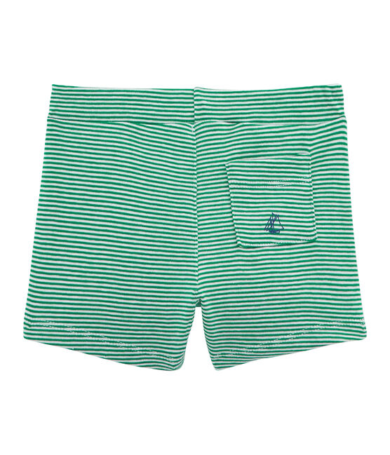 Gestreepte short baby jongen groen PIVERT/wit MARSHMALLOW