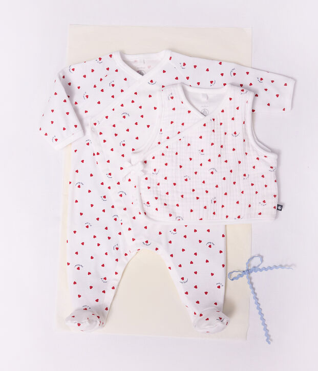 Mouwloos babyvestje van luchtig katoen met hartjesprint wit/multicouleur