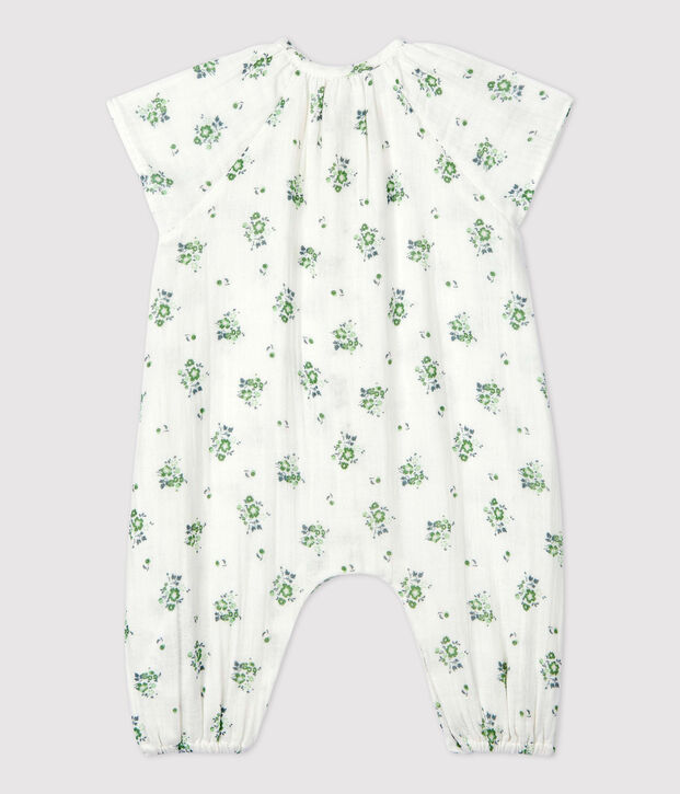 Combinaison longue imprim&eacute; fleuri en gaze de coton bio b&eacute;b&eacute; blanc/multicouleur