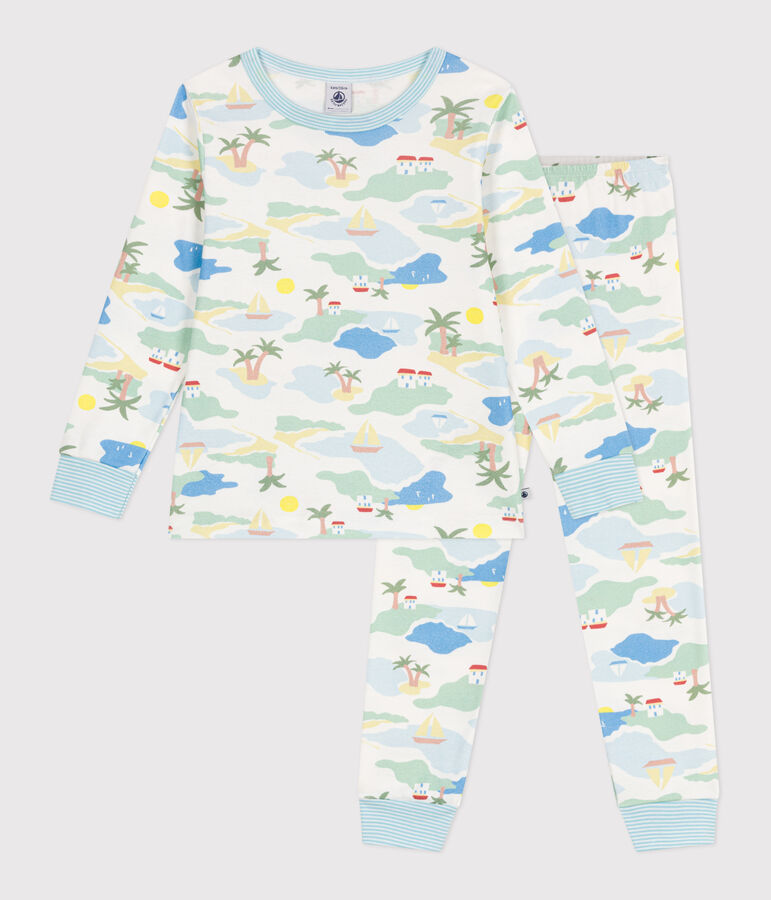 Pyjama enfant en coton imprim&eacute; blanc/multicouleur