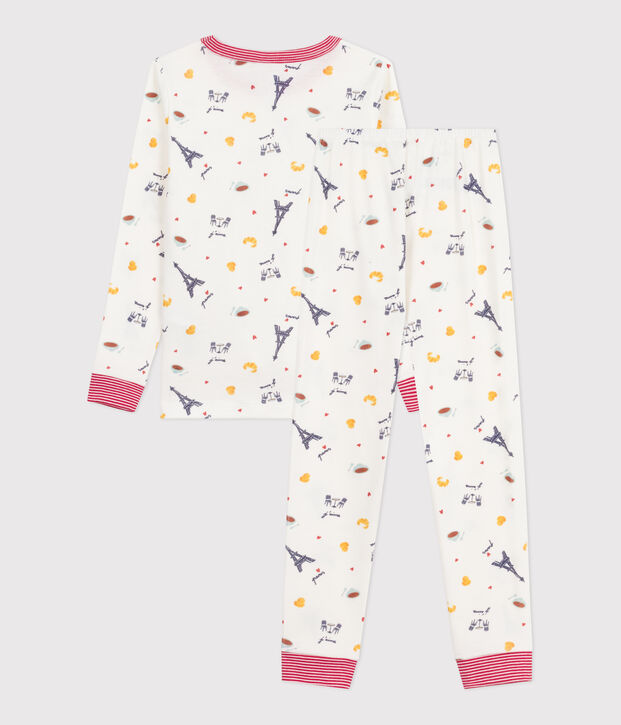 Kinderpyjama van bedrukt katoen, zeer getailleerd wit/multicouleur