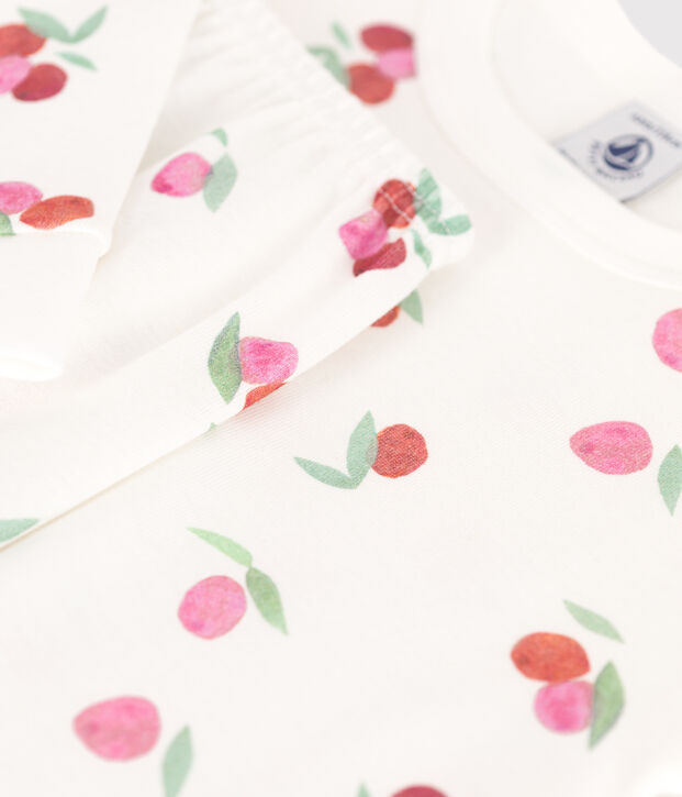 Zeer getailleerde kinderpyjama van bedrukt katoen wit/roze/multicouleur