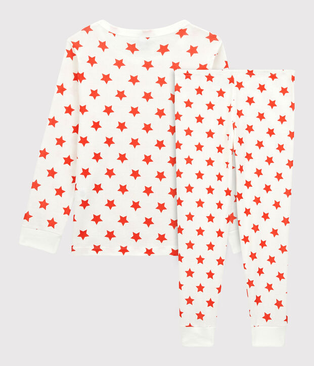 Jongens/meisjes pyjama met grafische print van biologisch katoen wit/rood