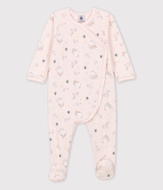 Dors-bien bébé imprimé princesse en velours de coton biologique rose FLEUR/blanc MULTICO
