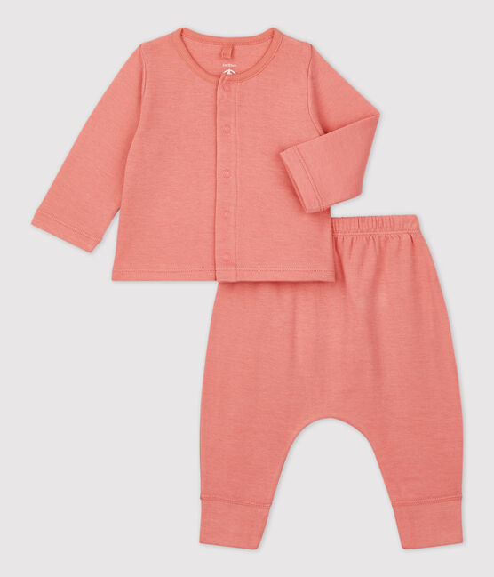 Ensemble 2 pièces uni en tubique bio bébé rose PAPAYE