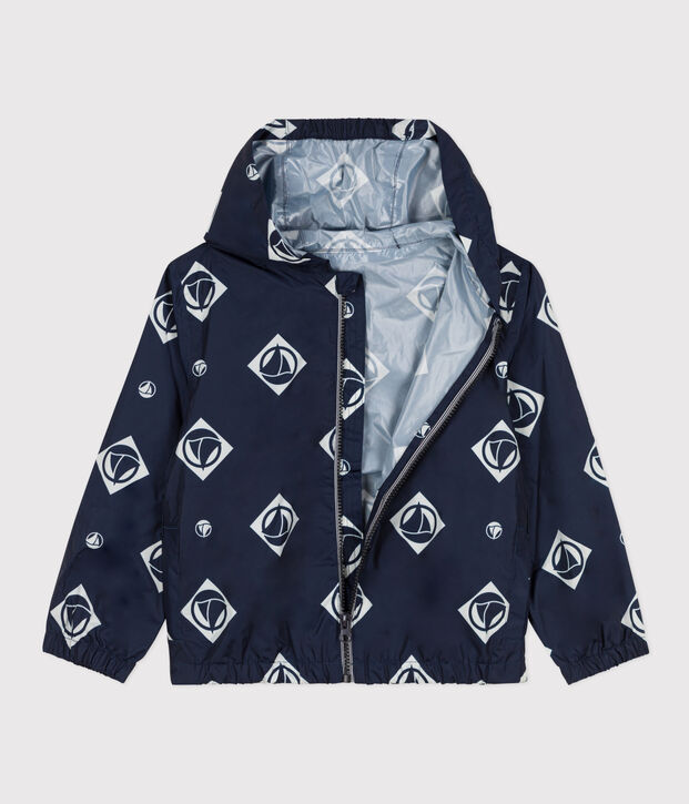 Coupe-vent, mati&egrave;re recycl&eacute;e enfant fille/gar&ccedil;on bleu/blanc