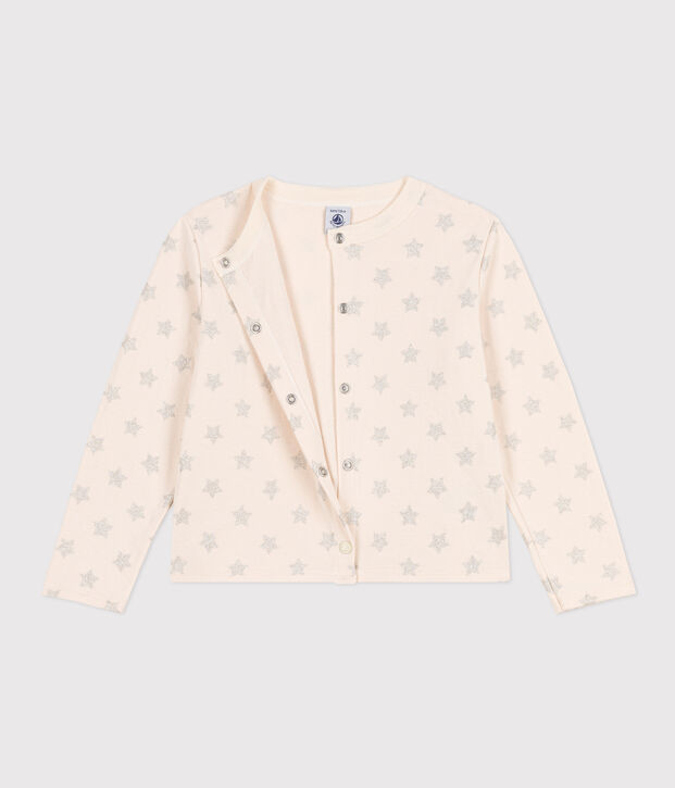 Cardigan in tubic met print voor kinderen ecru/grijs