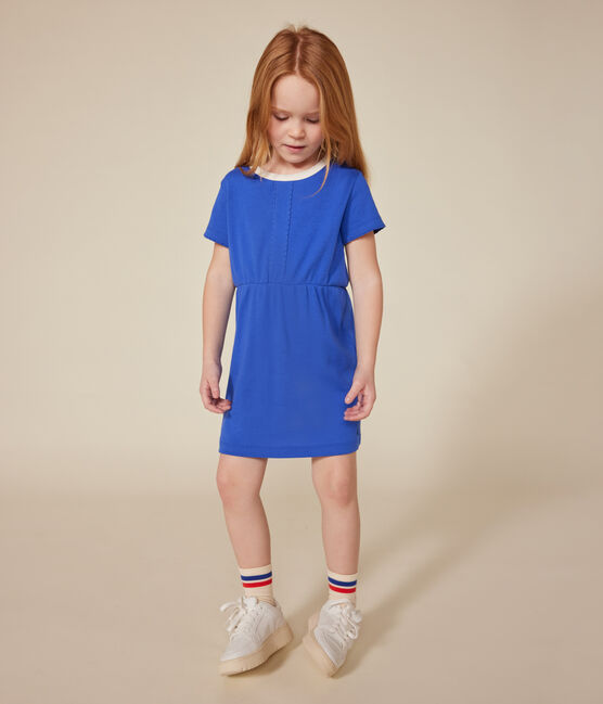 Katoenen jurkje met korte mouw voor meisjes blauw CALVIN