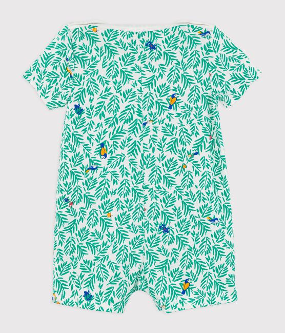 Korte katoenen jumpsuit voor baby's. wit MARSHMALLOW/wit MULTICO