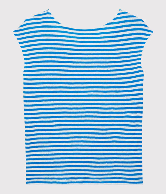 T-shirt en lin rayé Femme bleu MYKONOS/blanc MARSHMALLOW