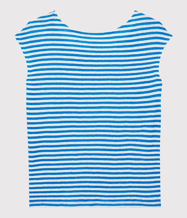 Gestreept linnen T-shirt voor Dames blauw/wit