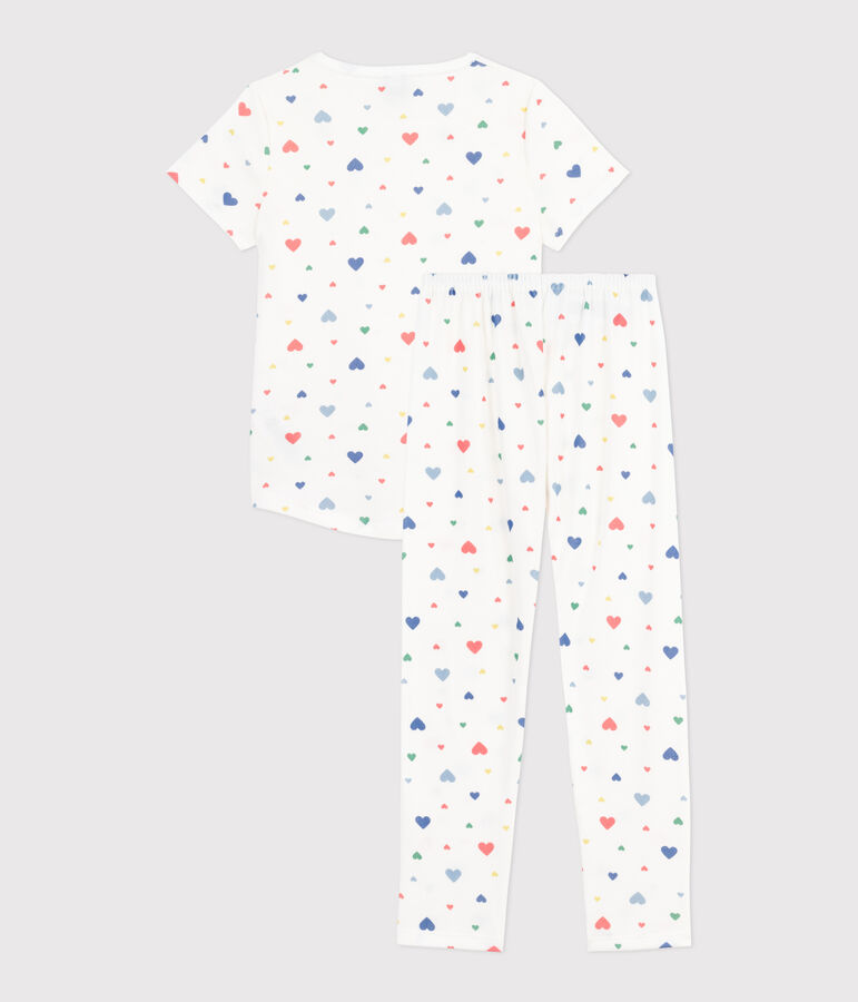 Katoenen kinderpyjama met korte mouw en lange pijpen met print wit/multicouleur