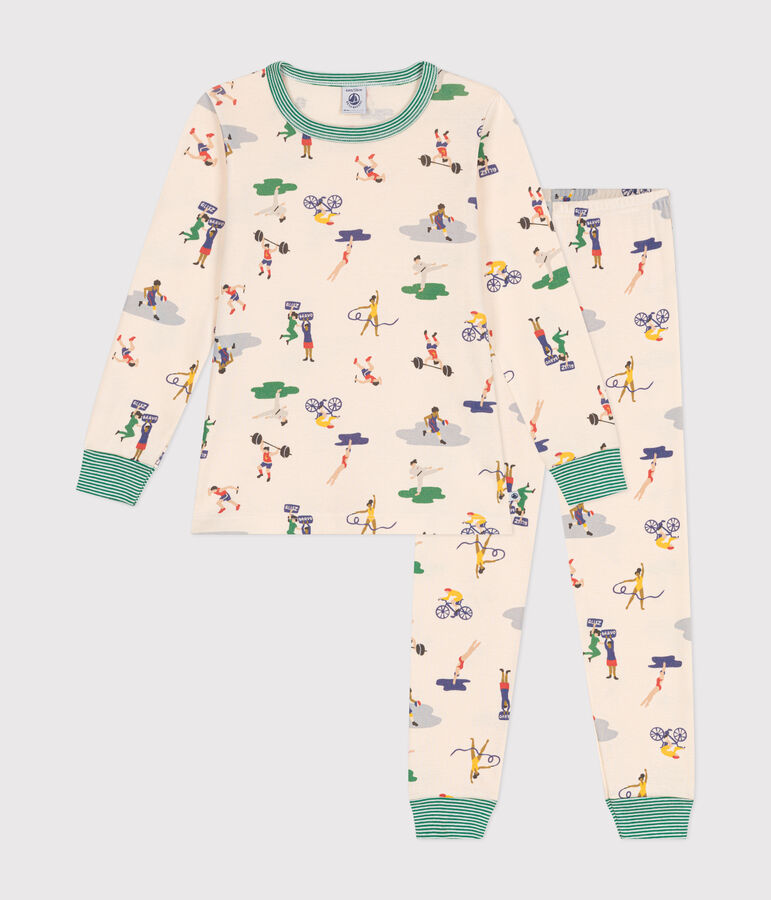 Katoenen pyjama met multisportprint voor kinderen ecru/multicouleur