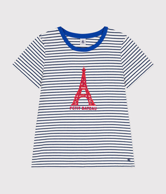 Le Droit, katoenen T-shirt met ronde hals voor dames wit MARSHMALLOW/blauw MEDIEVAL