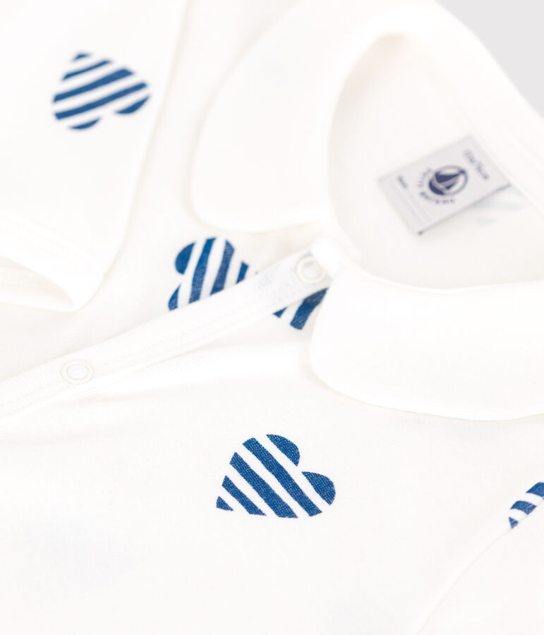 Gestreepte katoenen babypyjama met hartjes en strepen zonder voetjes met kraag wit/multicouleur