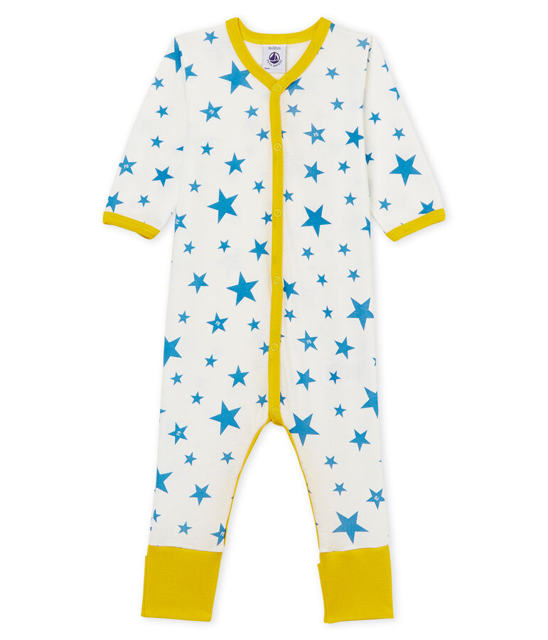 Pyjama zonder voetjes voor babyjongens in ribstof wit/blauw