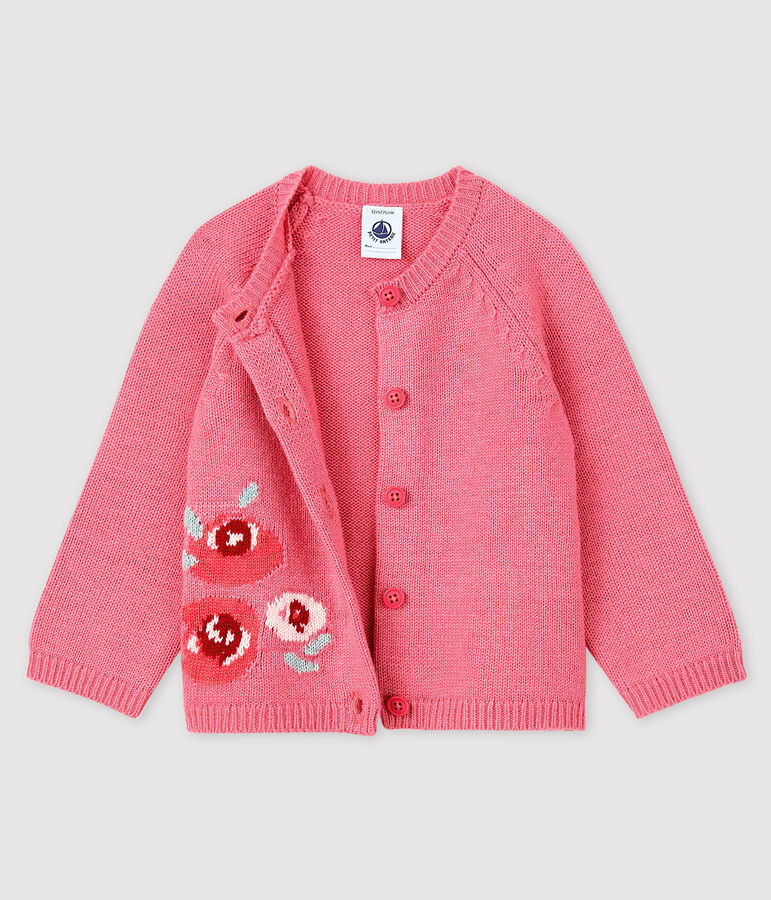 Cardigan b&eacute;b&eacute; fille avec jacquard rose