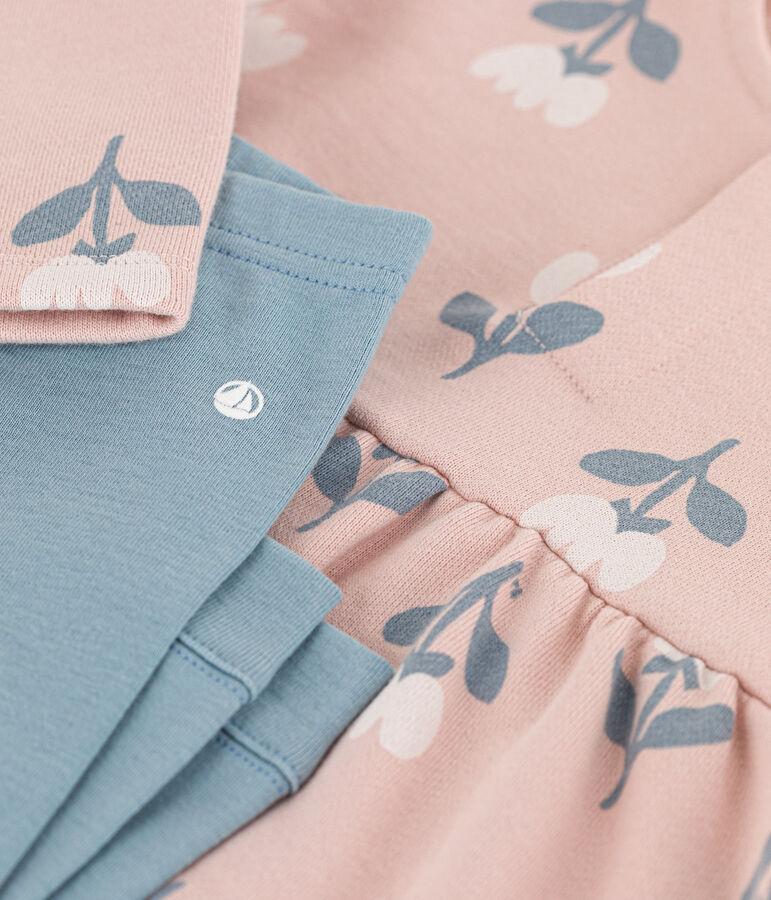 Bedrukt babyjurkje van molton met legging roze/multicouleur