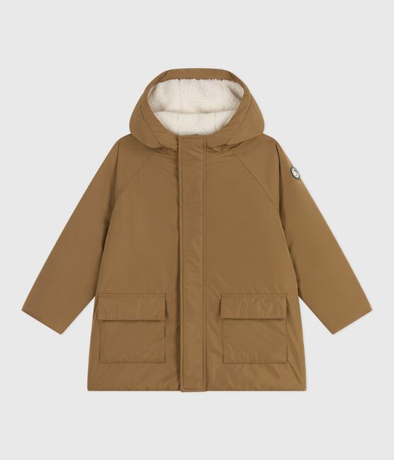 Halflange effen parka voor kinderen bruin ROCHE