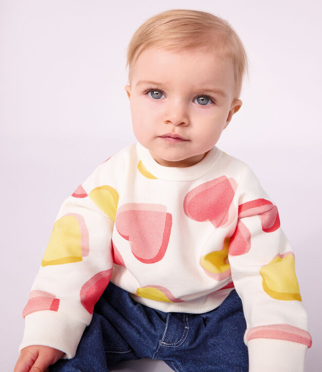 Katoenen sweatshirt met hartjesprint voor baby's wit/multicouleur