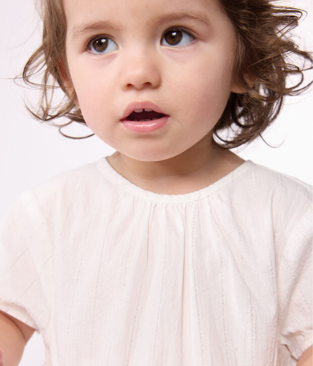 Robe c&eacute;r&eacute;monie b&eacute;b&eacute; en coton l&eacute;ger, manches courtes blanc/gris