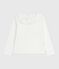 Effen katoenen T-shirt met lange mouwen voor kinderen wit MARSHMALLOW
