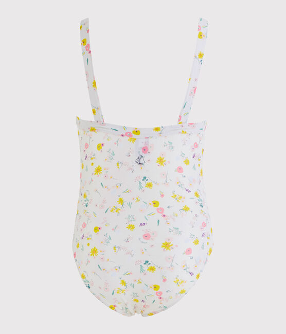 Maillot de bain 1 pièce écoresponsable enfant fille blanc MARSHMALLOW/blanc MULTICO