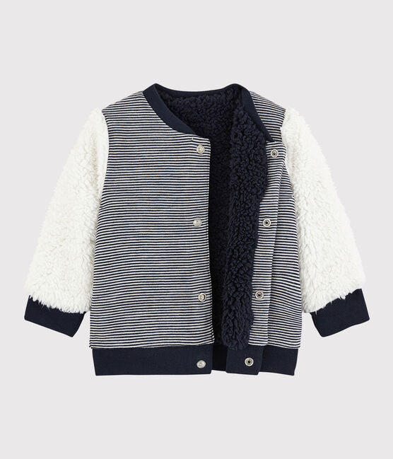 Omkeerbare cardigan babyjongen blauw SMOKING/wit MARSHMALLOW