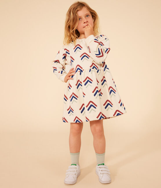 Meisjesjurk met lange mouwen in fleece met print AVALANCHE+INCOGNITO/ MULTICO