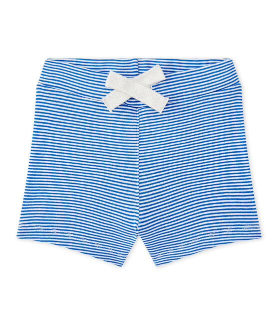 Gestreepte short voor babyjongens blauw PERSE/wit MARSHMALLOW