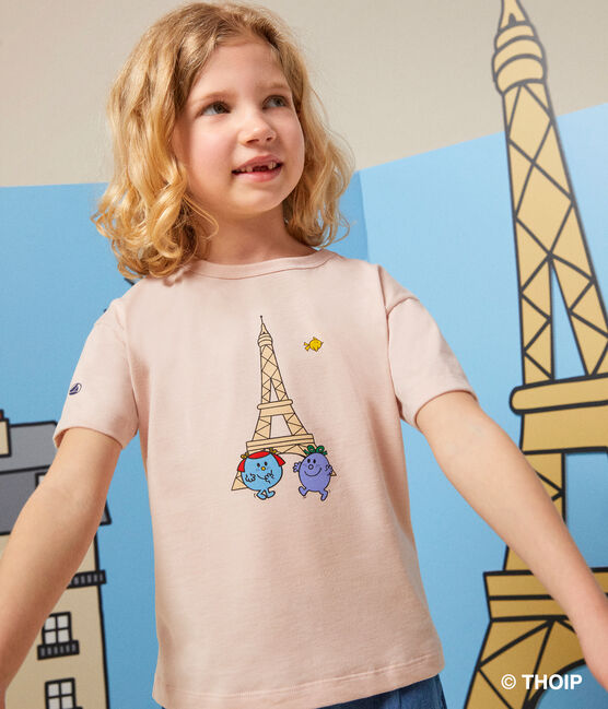 Katoenen T-shirt met Monsieur Madame-motief voor kinderen roze SALINE