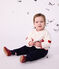 Cardigan b&eacute;b&eacute; en tricot laine et coton et motifs jacquards blanc/rouge