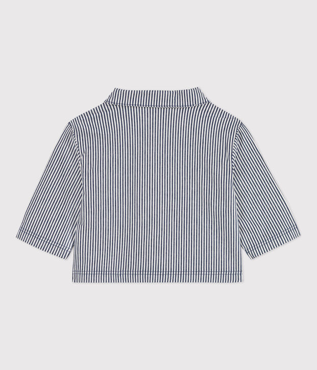 Korte babyvest van gestreept linnen blauw/wit