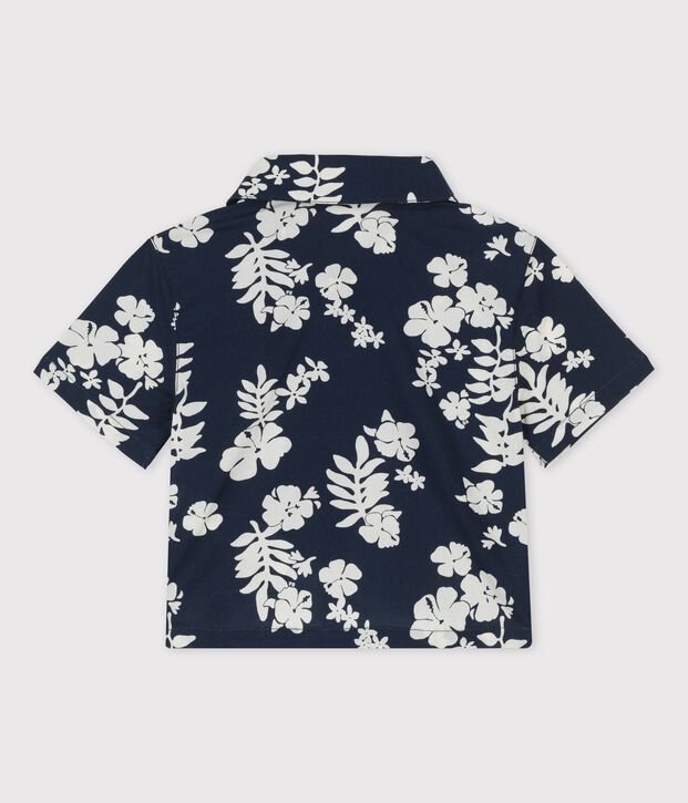 Chemise manches courtes imprim&eacute;e Hawa&iuml; en popeline b&eacute;b&eacute; bleu/blanc