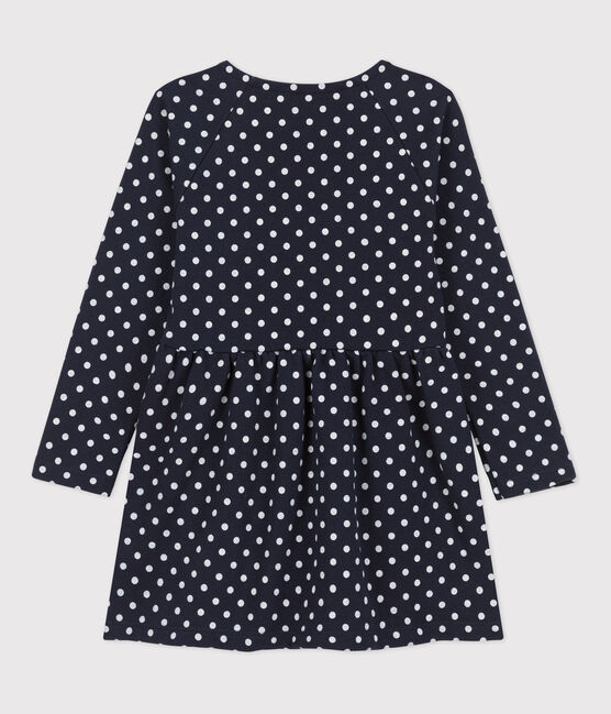 Meisjesjurk met stippen en met lange mouwen in molton blauw SMOKING/ AVALANCHE