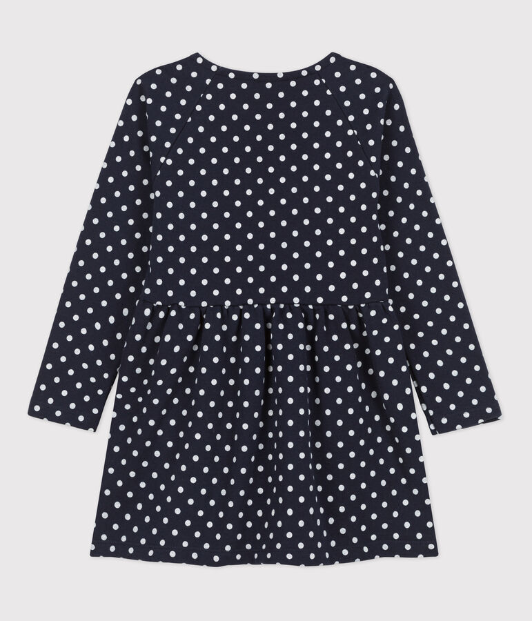 Robe &agrave; pois manches longues en molleton enfant fille bleu/&eacute;cru