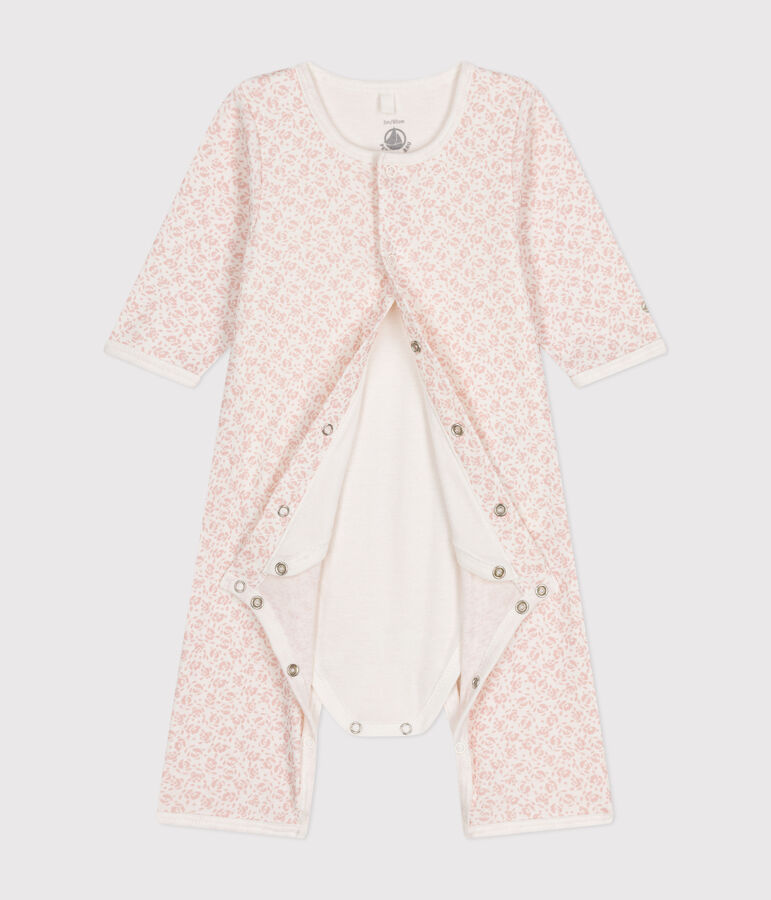 Katoenen bodypyjama zonder voetjes wit/roze