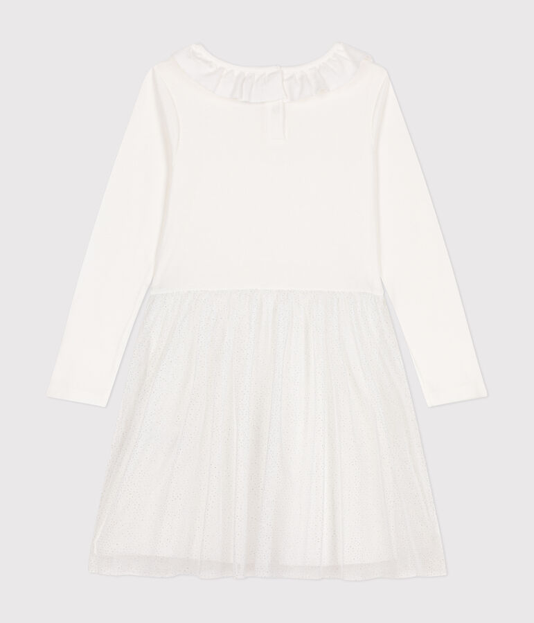 Robe en c&ocirc;te et tulle enfant fille blanc