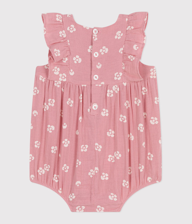 Mouwloos babyspeelpakje van luchtig katoen met bloemenprint roze/wit