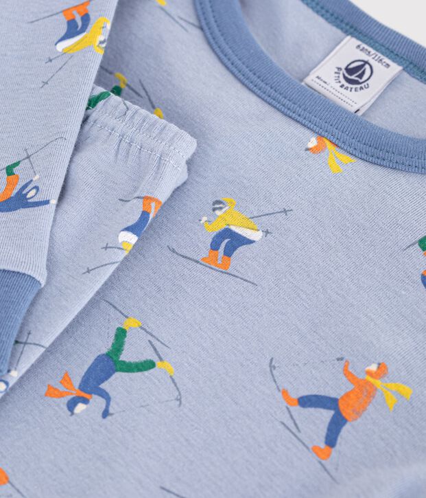Nauw aansluitende katoenen kinderpyjama met print blauw/wit/multicouleur