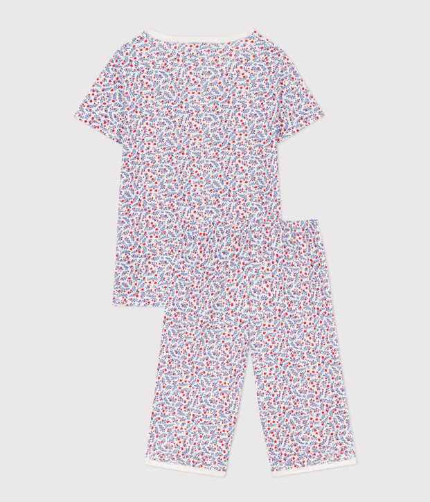 Pyjacourt fleurs en coton petite fille blanc/multicouleur