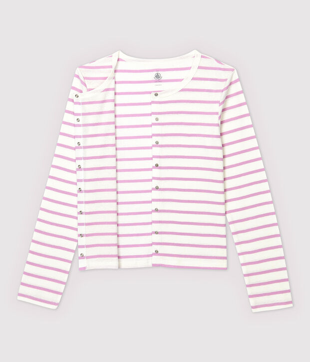 Cardigan en coton/lin ray&eacute; Femme blanc/rose