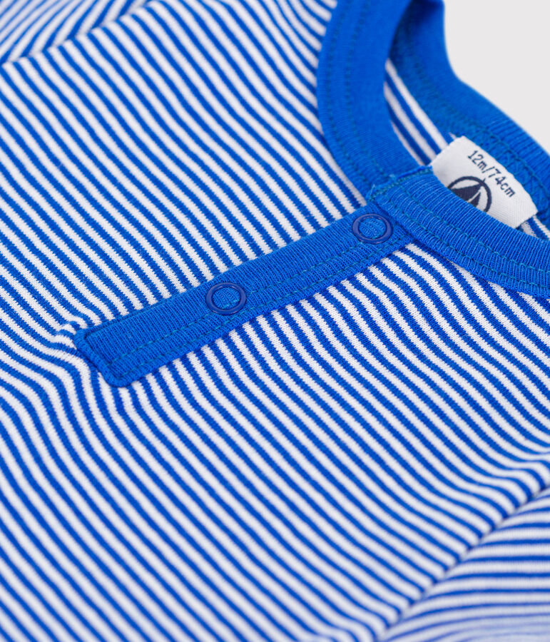 Body manches courtes b&eacute;b&eacute; ray&eacute; milleraies en coton bleu/blanc