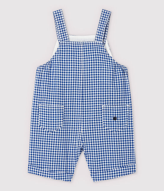Salopette courte en chaîne et trame bébé garçon bleu SURF/blanc MARSHMALLOW